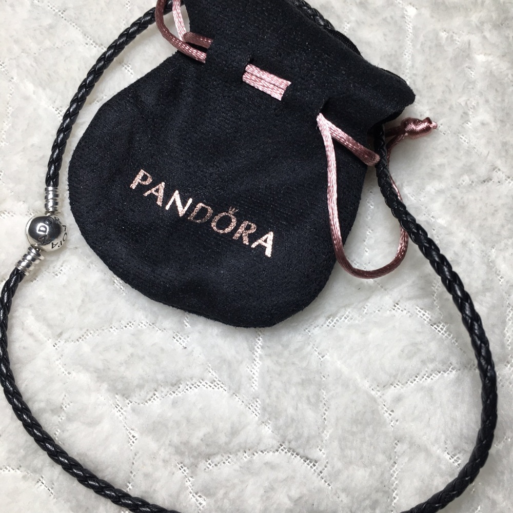 Pandora Black Braided Leather Necklace with Silver Clasp